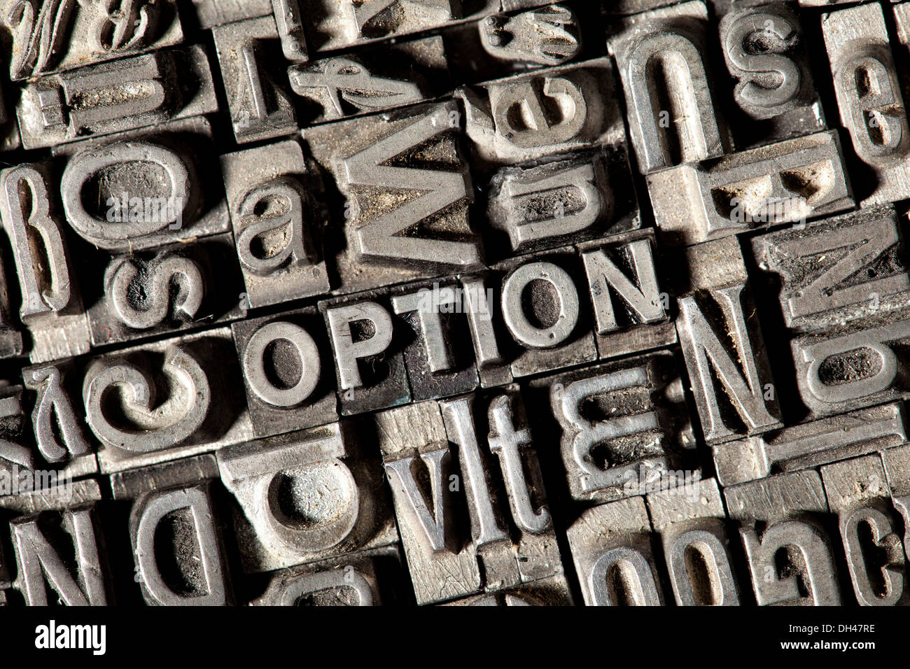 Old lead letters forming the word OPTION Stock Photo