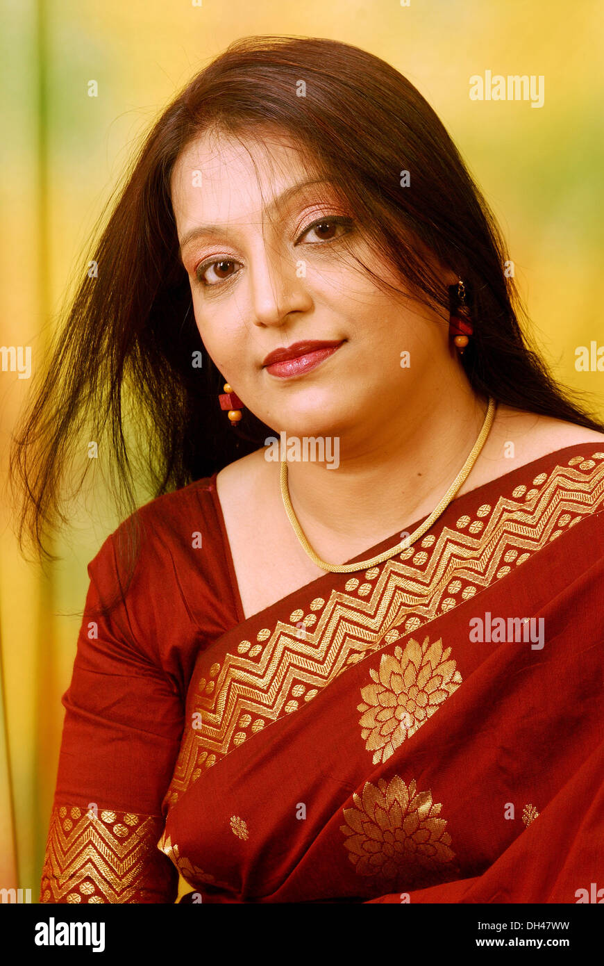Indian woman portrait red saree MR#515 Stock Photo - Alamy