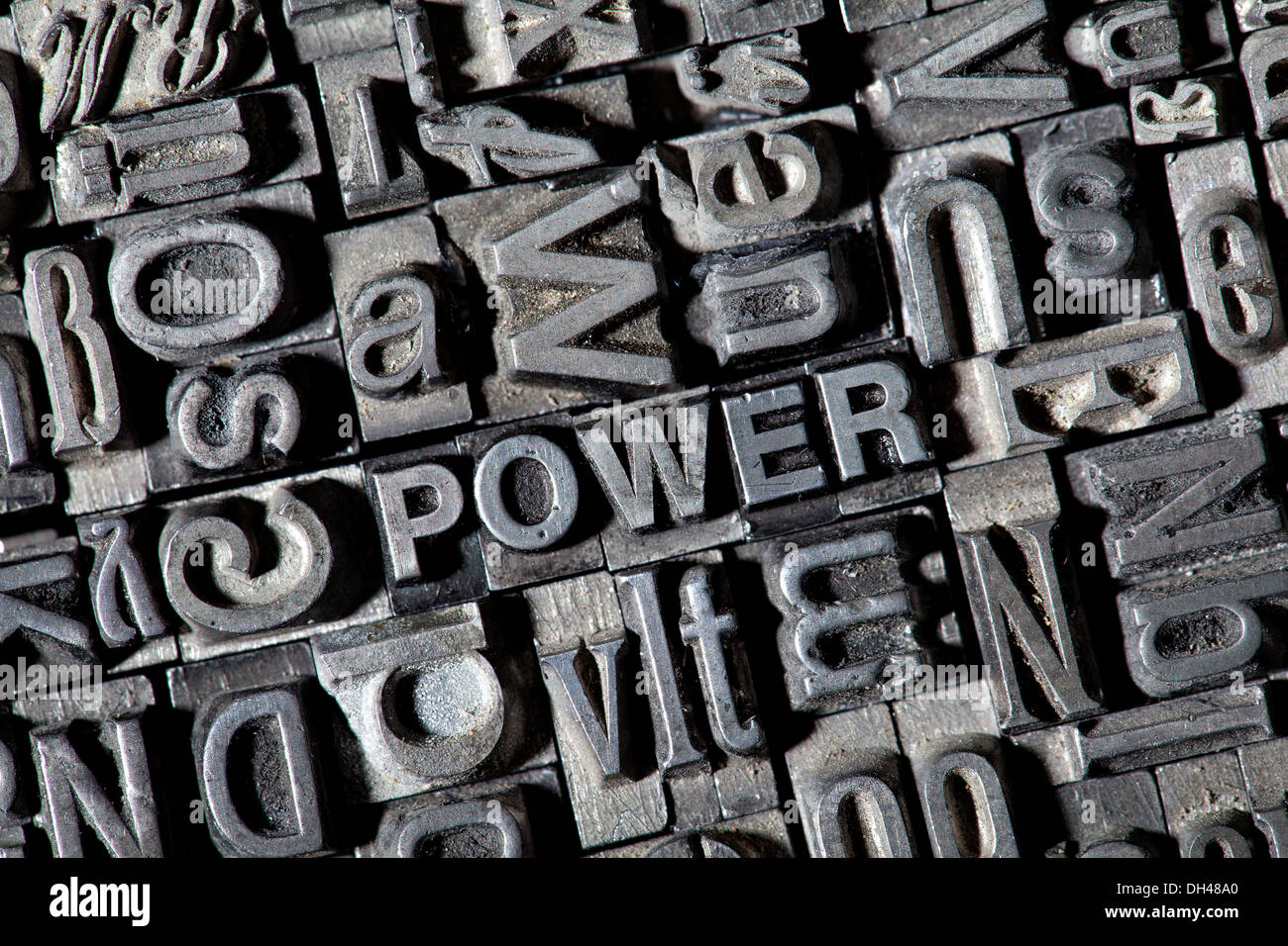 Old lead letters forming the word 'POWER' Stock Photo