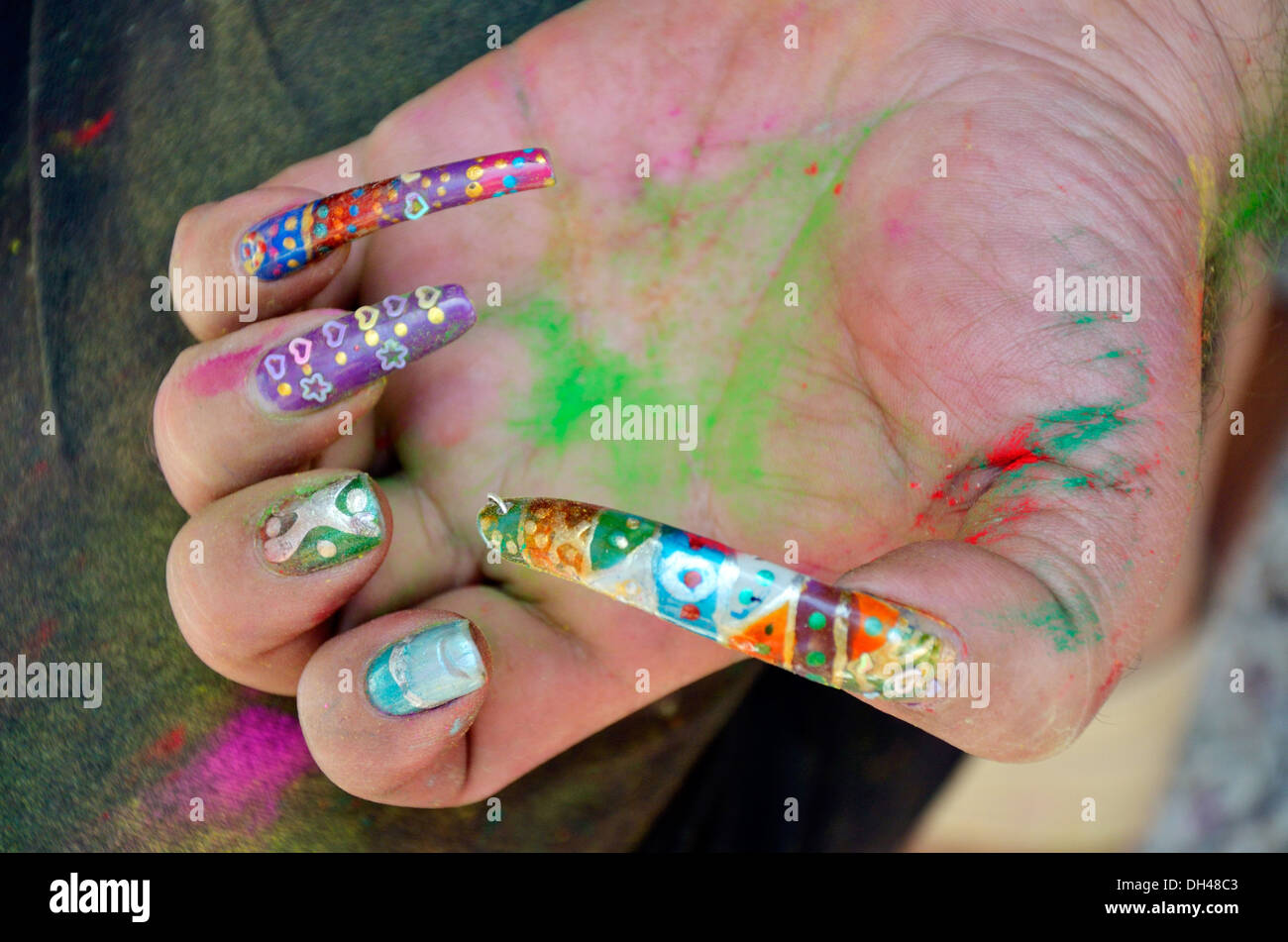 Long painted nails finger nails Stock Photo Alamy