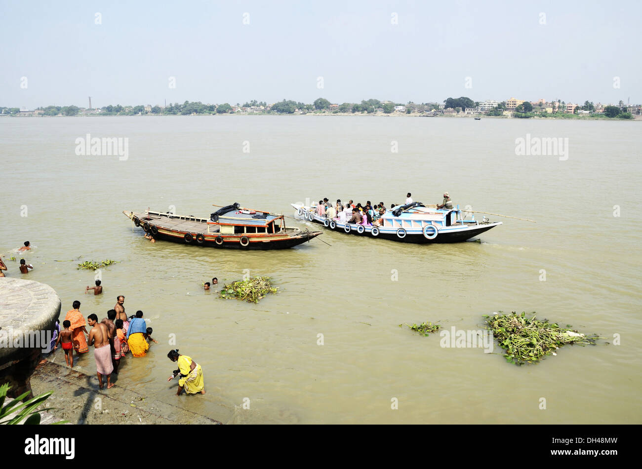 boats in river Ganga near belur math hoogly kolkata West Bengal India