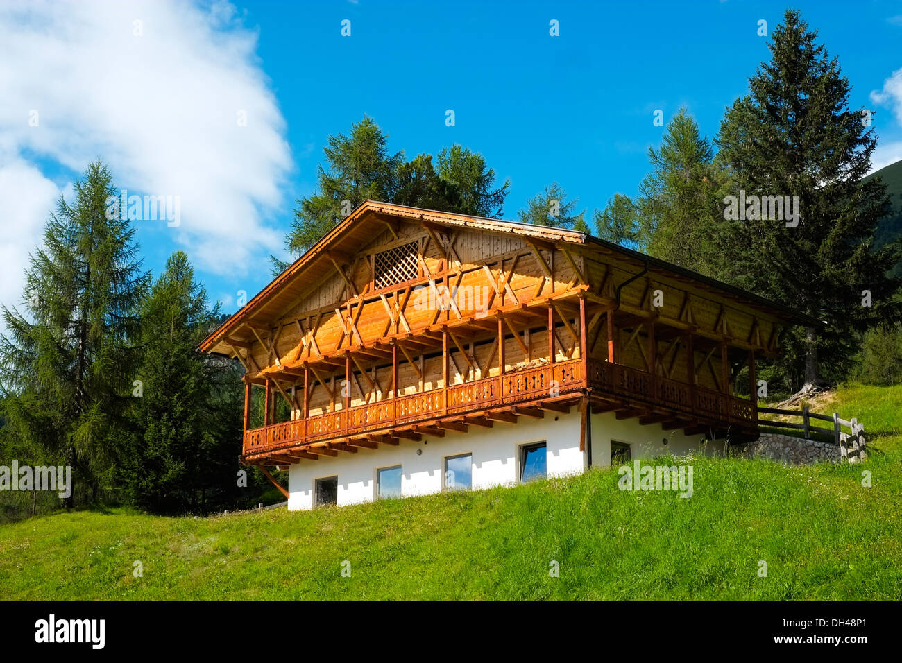 Big wooden house and barn in Val Gardena, Italy Stock Photo Alamy