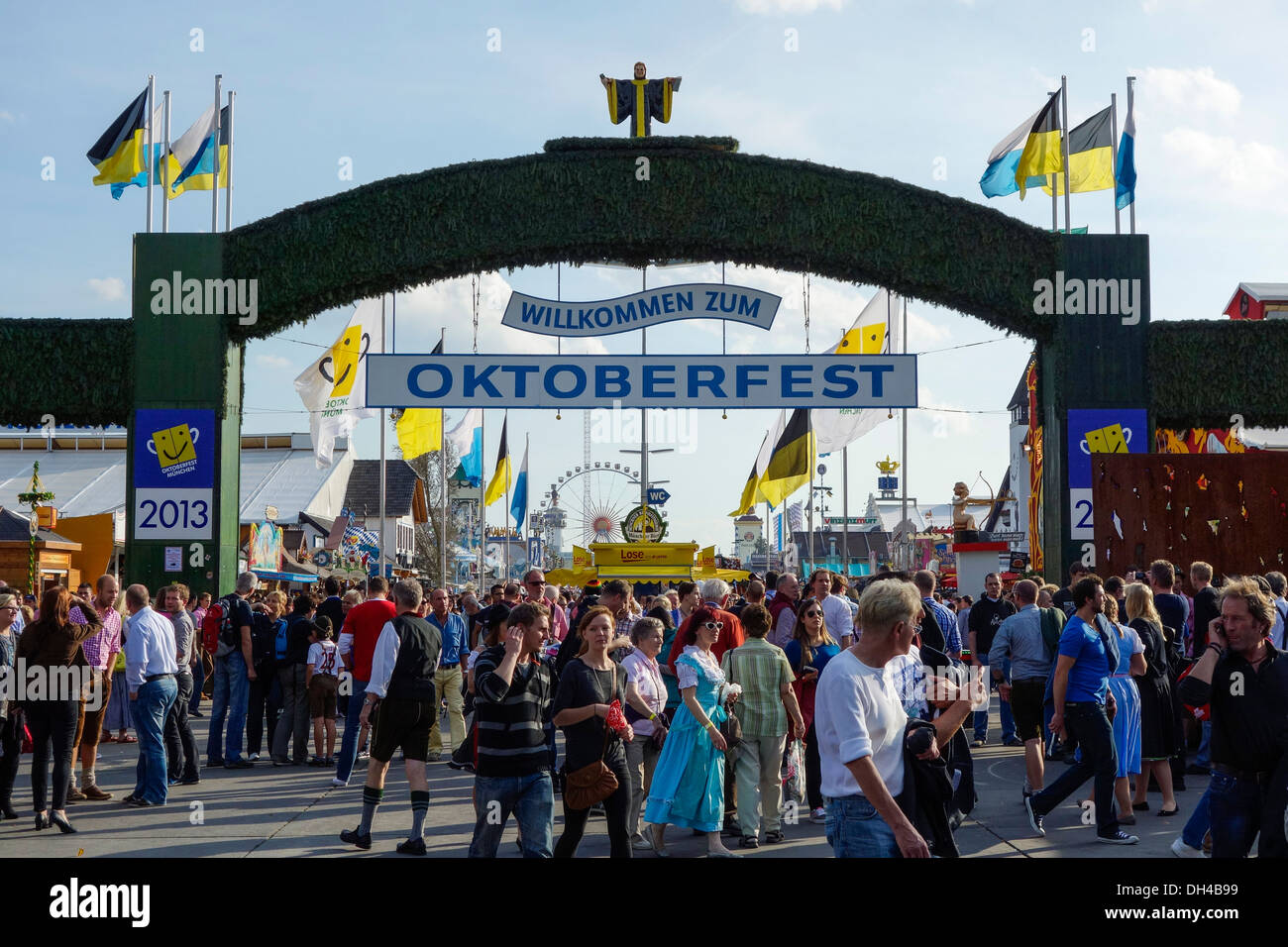 Visitors to the Beer Festival Oktoberfest in Munich, Bavaria, Germany Stock Photo
