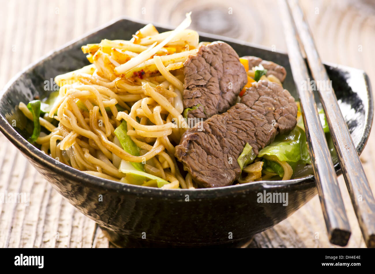 fried egg noodles with beef Stock Photo Alamy