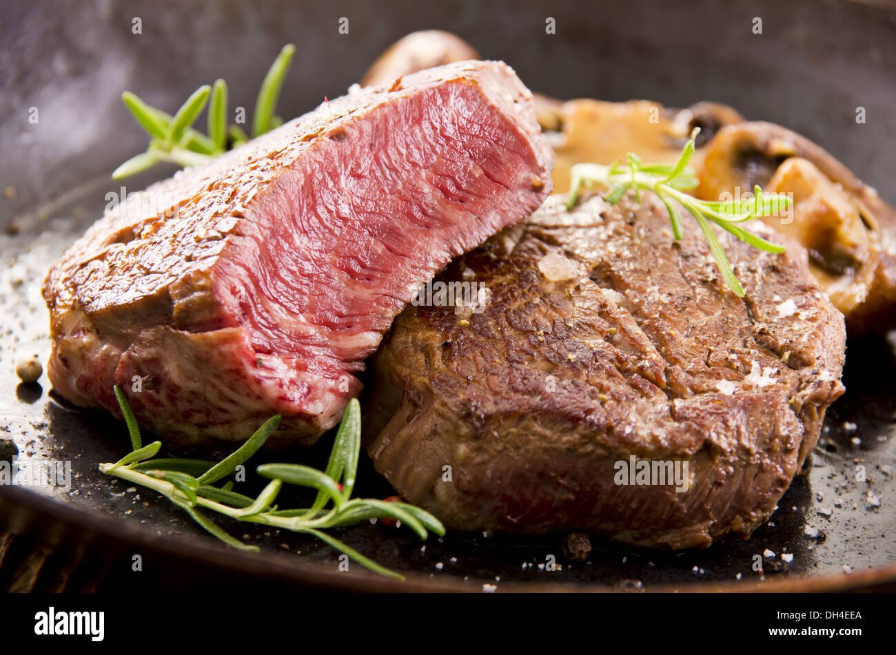 beef steak in the pan Stock Photo Alamy