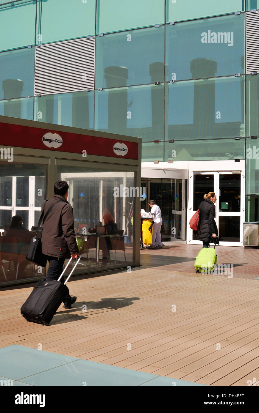 Terminal building at Barcelona Airport. Catalonia. Spain. Showing cafe