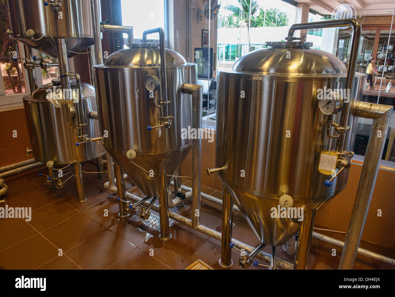 craft beer in a microbrewery, Phnom Penh, Cambodia Stock Photo