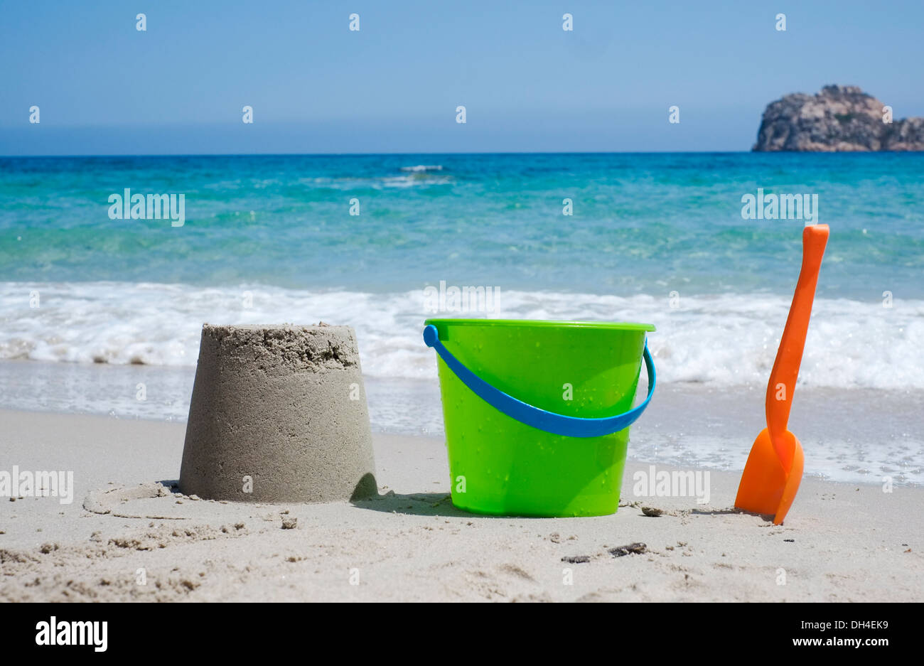 Bucket and shovel on a sandy beach Stock Photo Alamy