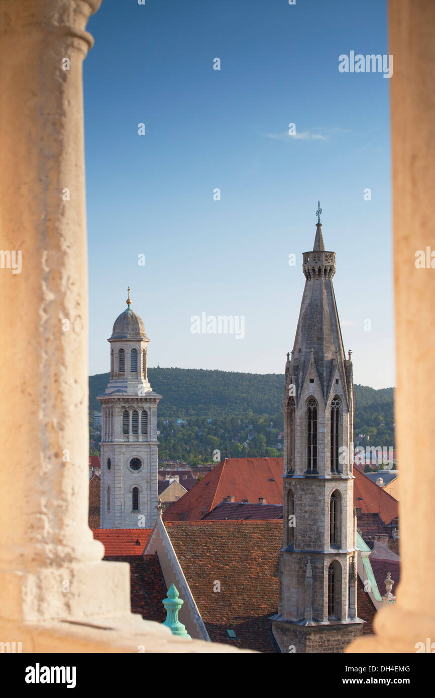 View of Goat Church and National Lutheran Museum from Firewatch Tower, Sopron, Western Transdanubia, Hungary Stock Photo