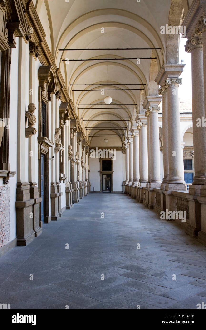 Upper loggia of the Palazzo di Brera, the home of the Pinacoteca di Brera (Brera Art Gallery), Milan, Italy. Stock Photo