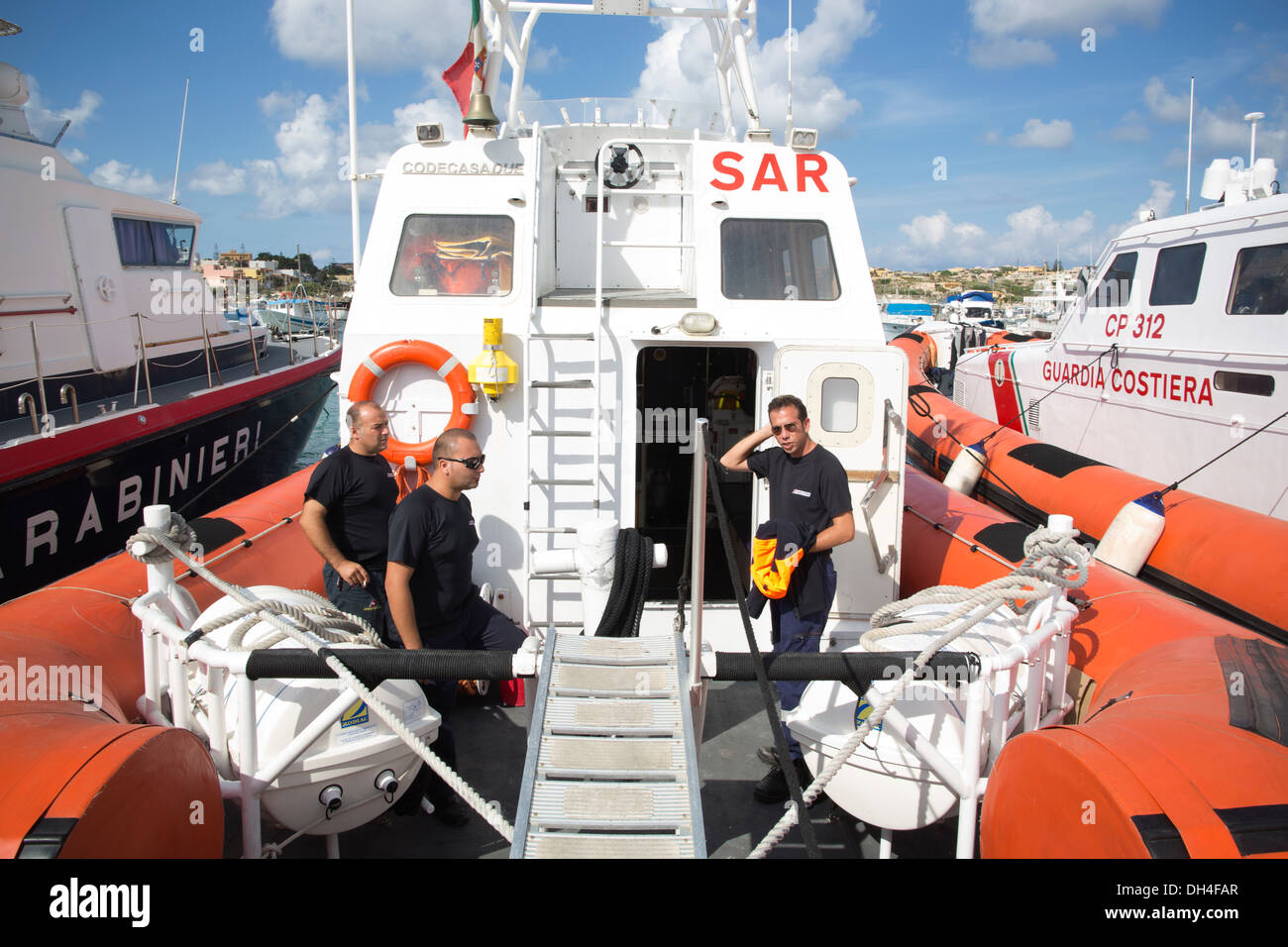 Lampedusa Coastguards, Guardia Costiera Di Lampedusa, Italy Stock Photo