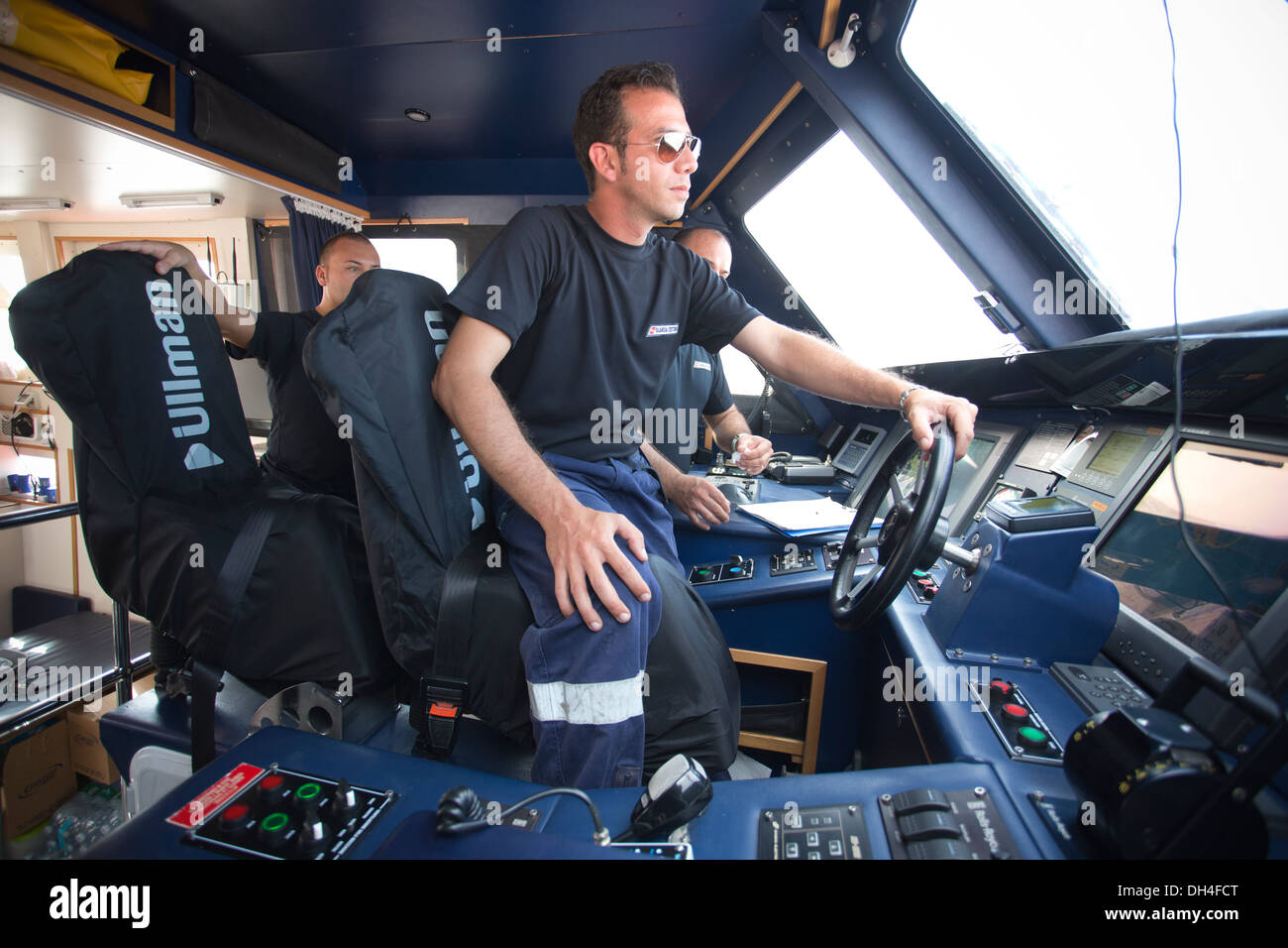 Lampedusa Coastguards, Guardia Costiera Di Lampedusa, Italy Stock Photo