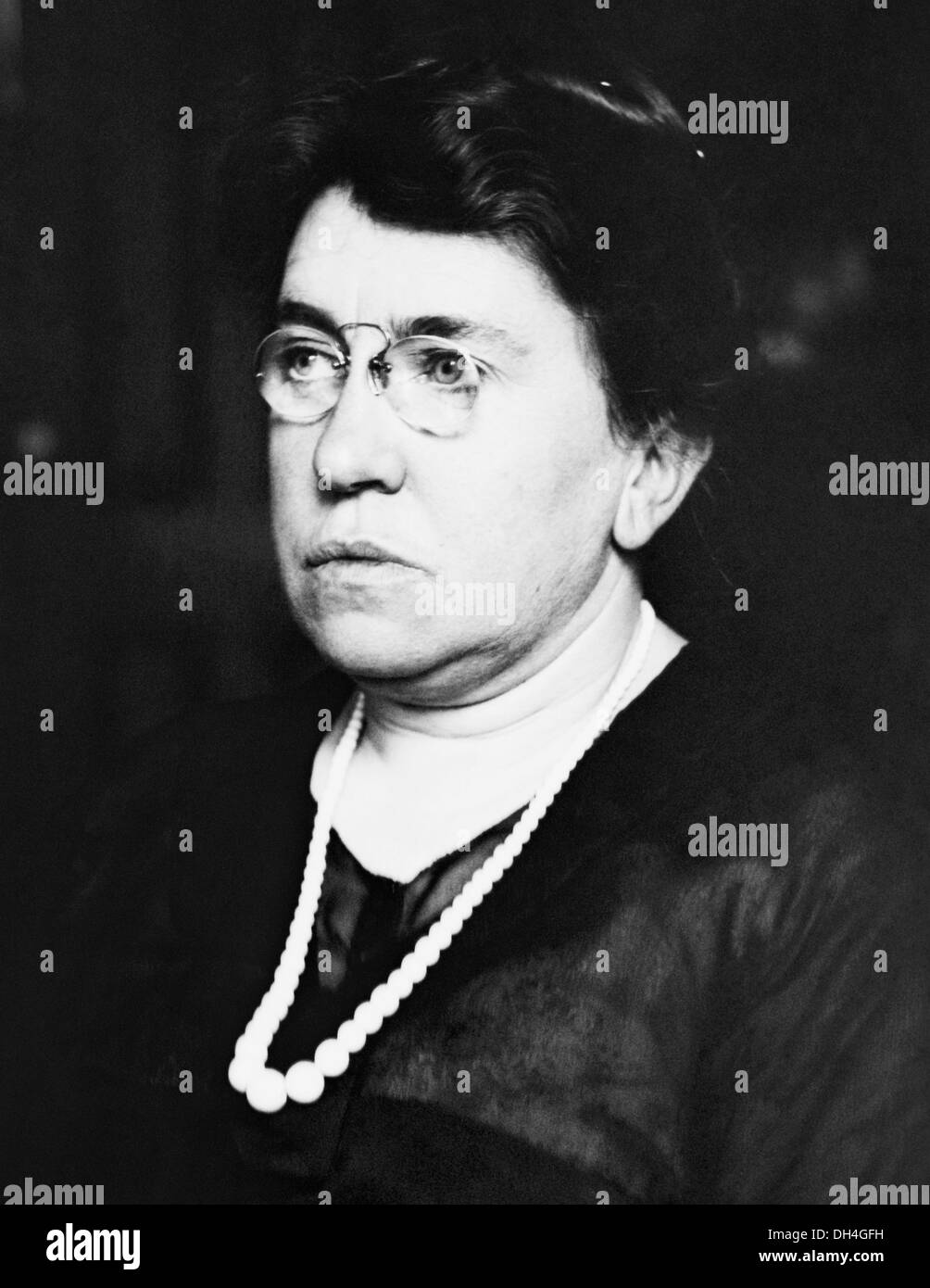 Vintage portrait photo of anarchist and writer Emma Goldman (1869 – 1940). Photo by Bain News Service circa 1915. Stock Photo
