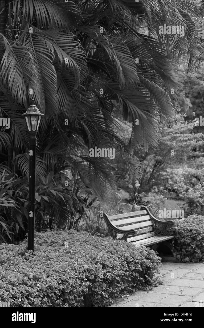 old street light and bench in Horniman Circle Garden Mumbai Maharashtra India Asia June 2012 Stock Photo