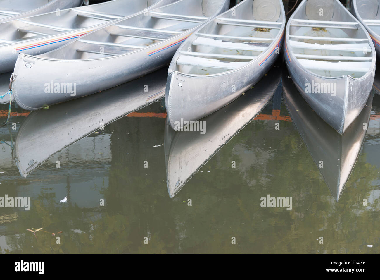 Aluminium canoes moored on the River Cam Cambridge UK Stock Photo Alamy