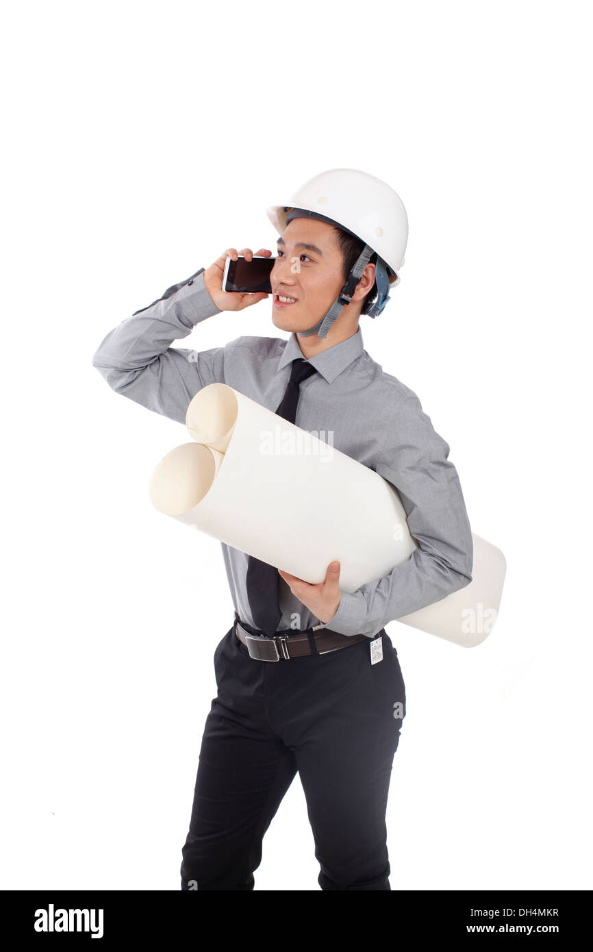 Architect holding blueprints Stock Photo Alamy