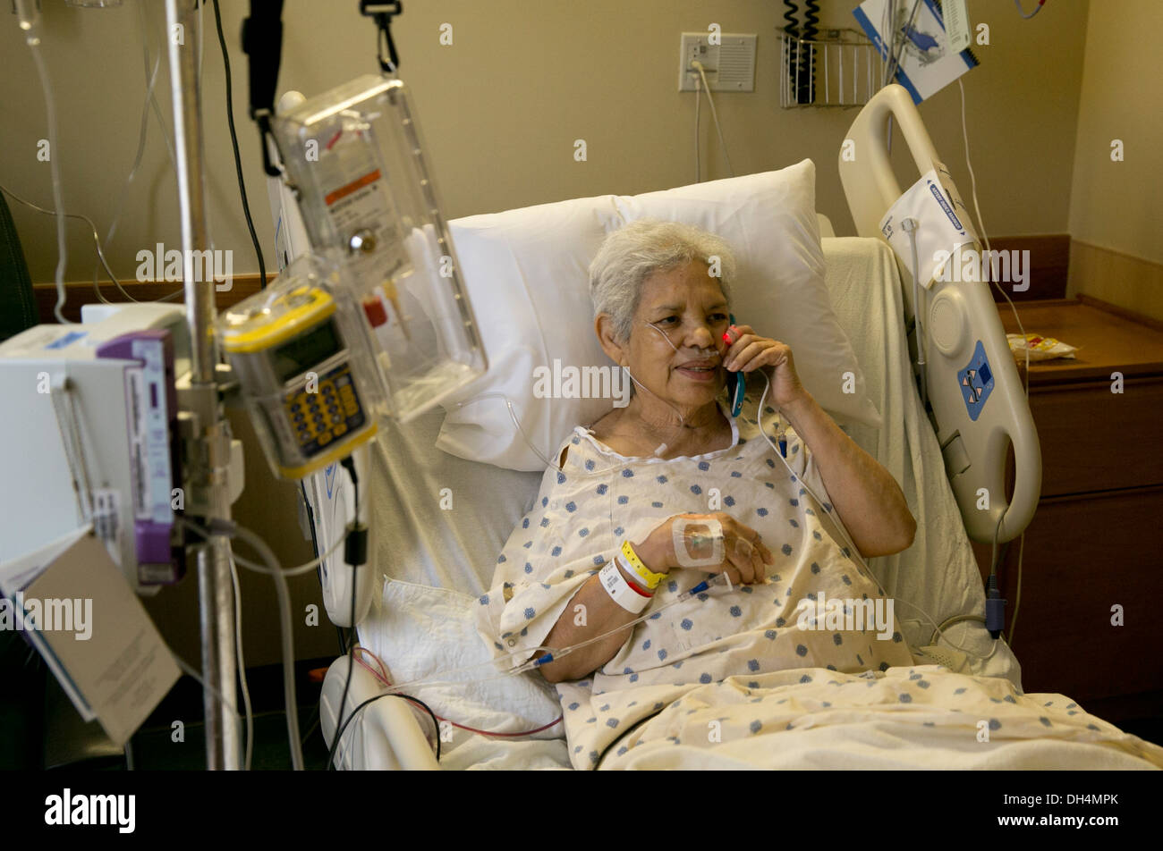 74 year old Hispanic senior woman in hospital bed Stock Photo - Alamy