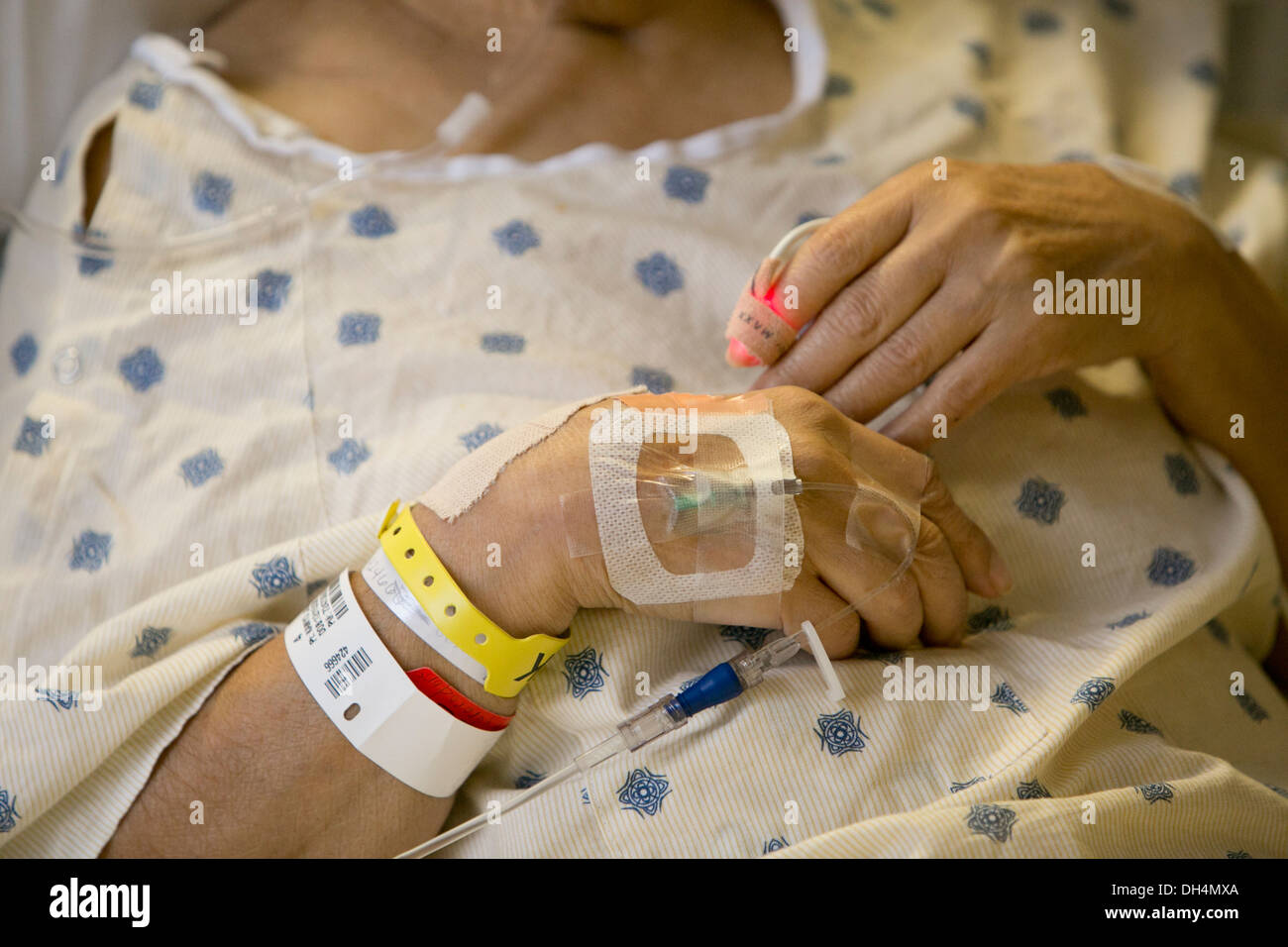 74 year old Hispanic senior woman in hospital bed Stock Photo - Alamy