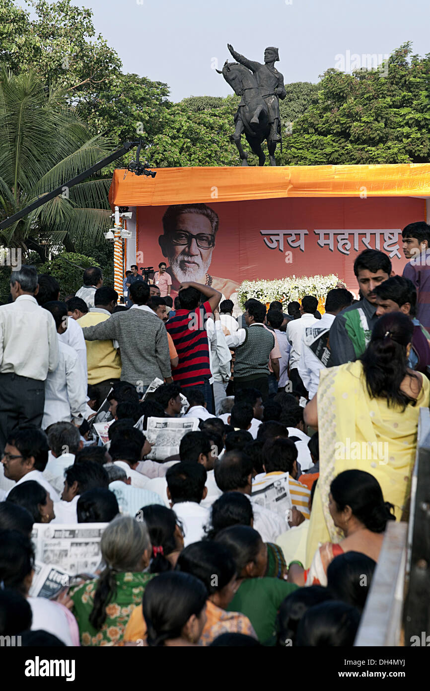Shiv Sena rally on stage at Shivaji park at Dadar Mumbai Maharashtra India Stock Photo