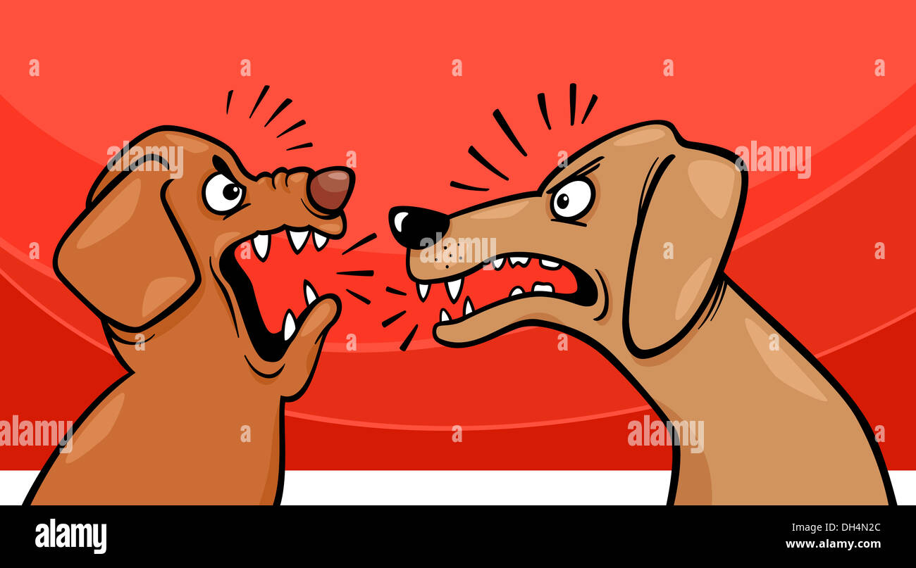 Cartoon Illustration of Two Angry Barking and Growling Dogs Stock Photo ...
