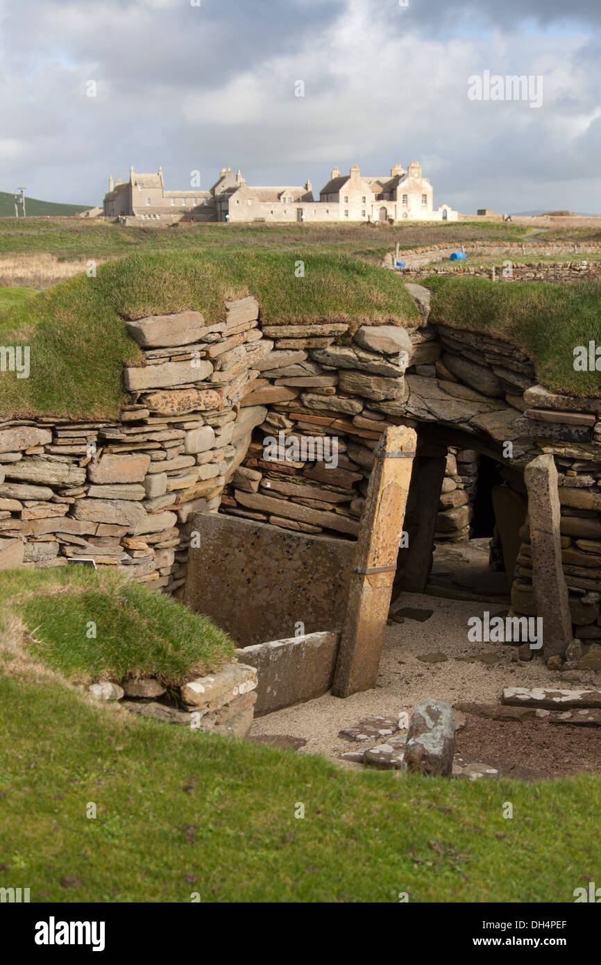 Islands of Orkney, Scotland. Picturesque view of the Neolithic settlement at Skara Brae. Stock Photo
