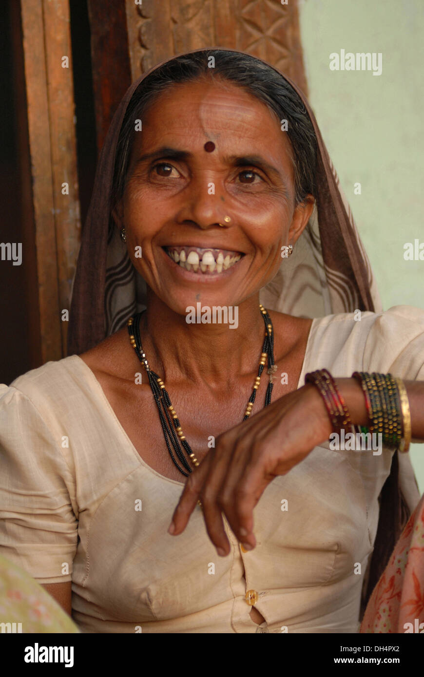 Portrait of tribal woman, Bhil Tribe, Madhya Pradesh, India Stock Photo