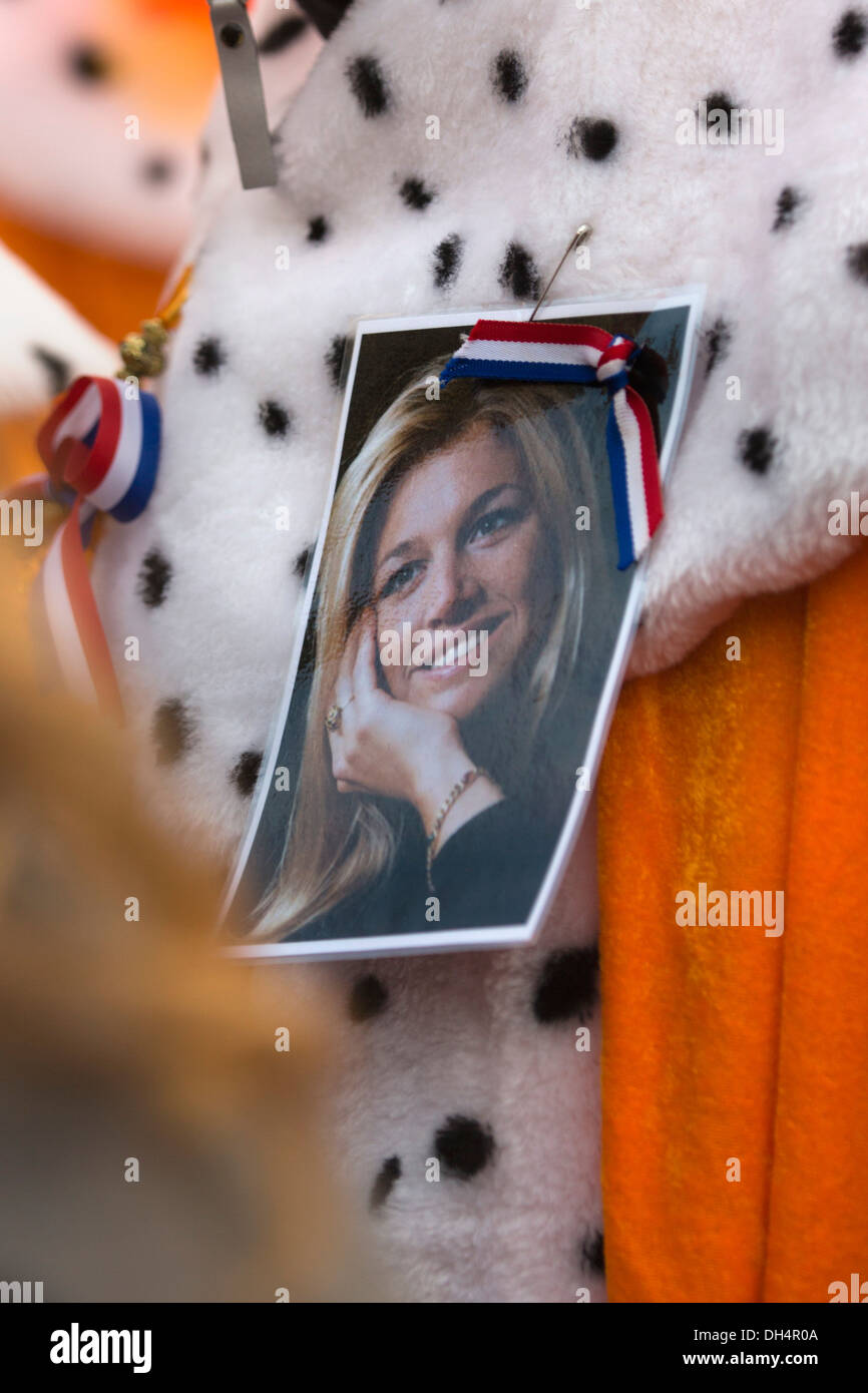 The Netherlands, Amsterdam. Kingsday 27th of April each year. People celebrate. Photo of Queen Maxima Stock Photo