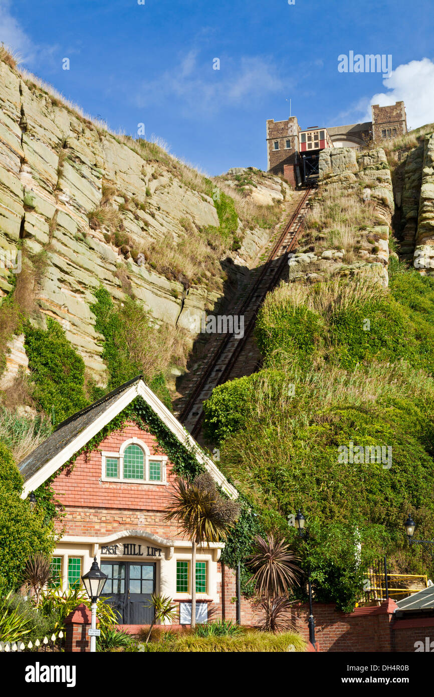 East Hill Cliff Railway  East Hill Lift Funicular cliff beach railway at Hastings East Sussex England GB UK EU Europe Stock Photo