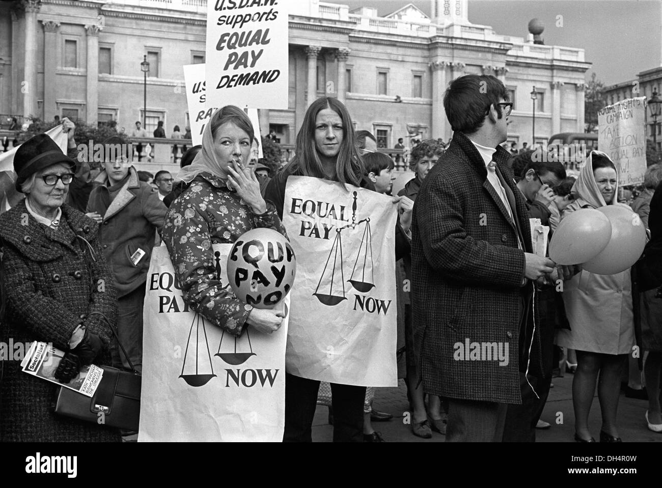 Womens Rights 1960s UK. Trade Union demonstration for Equal Pay Now for women. USDAW rally Trafalgar Square London England 1968. HOMER SYKES Stock Photo