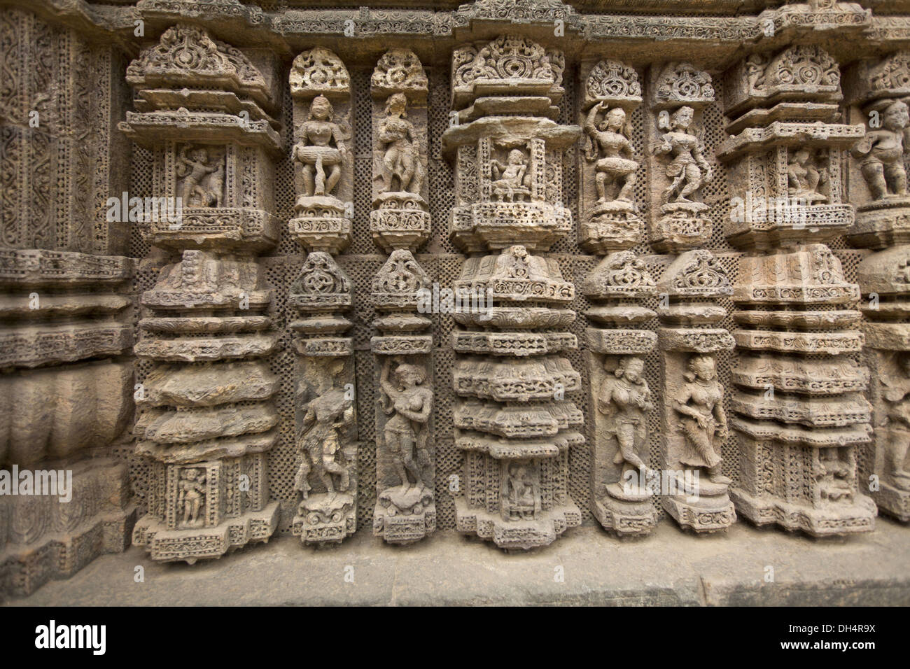 Carved Sculptures of dancers and musicians, Konark Sun Temple, Orissa India. UNESCO world heritage site Stock Photo