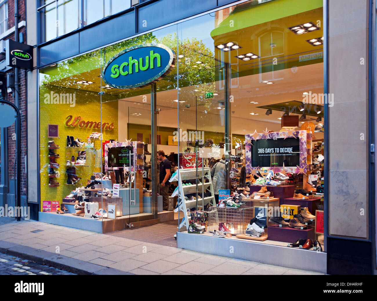 Schuh shoe shop store window shopfront exterior Davygate York North Yorkshire England UK United Kingdom GB Great Britain Stock Photo