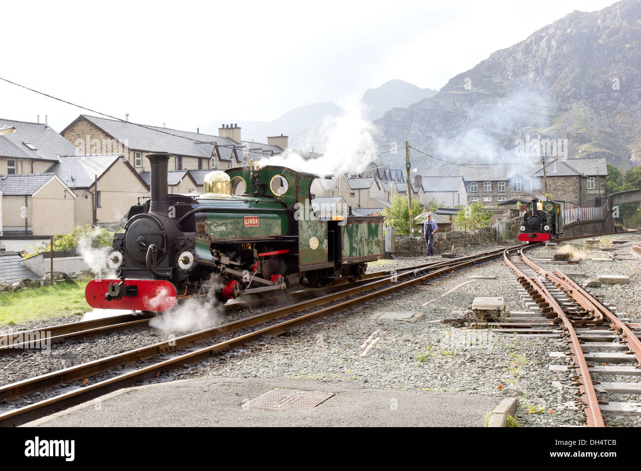 Steam at Blaenau Ffestiniog railway station, Wales Stock
