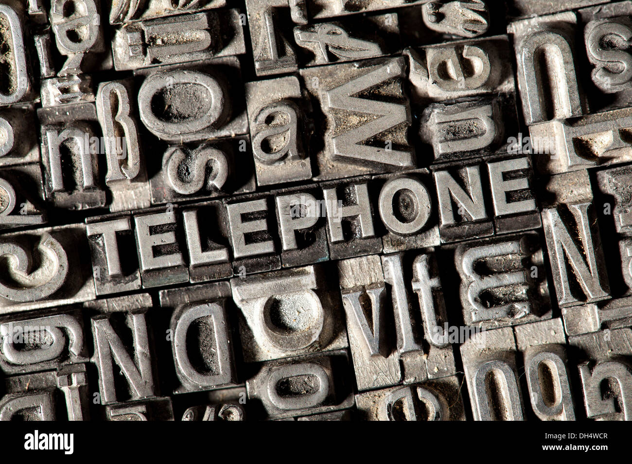 Old lead letters forming the word TELEPHONE Stock Photo Alamy