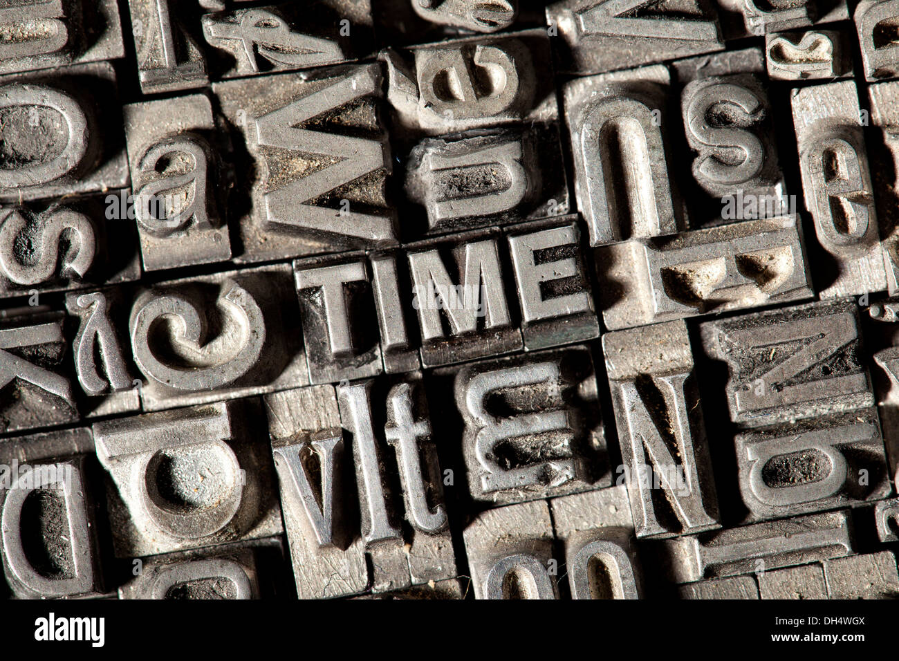 Old lead letters forming the word TIME Stock Photo - Alamy