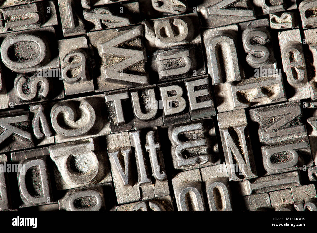 Old lead letters forming the word TUBE Stock Photo Alamy
