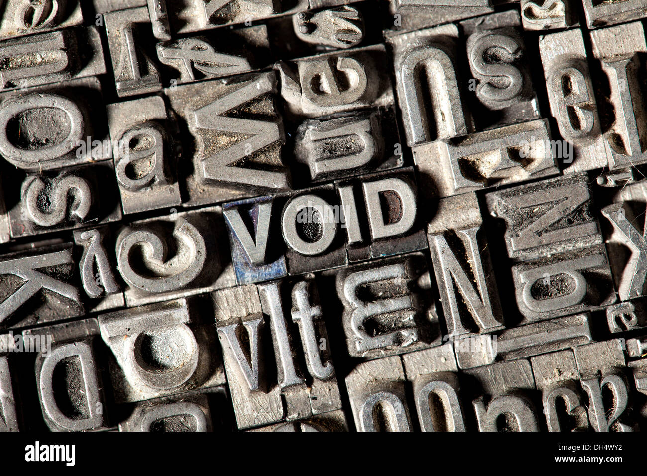 Old lead letters forming the word VOID Stock Photo