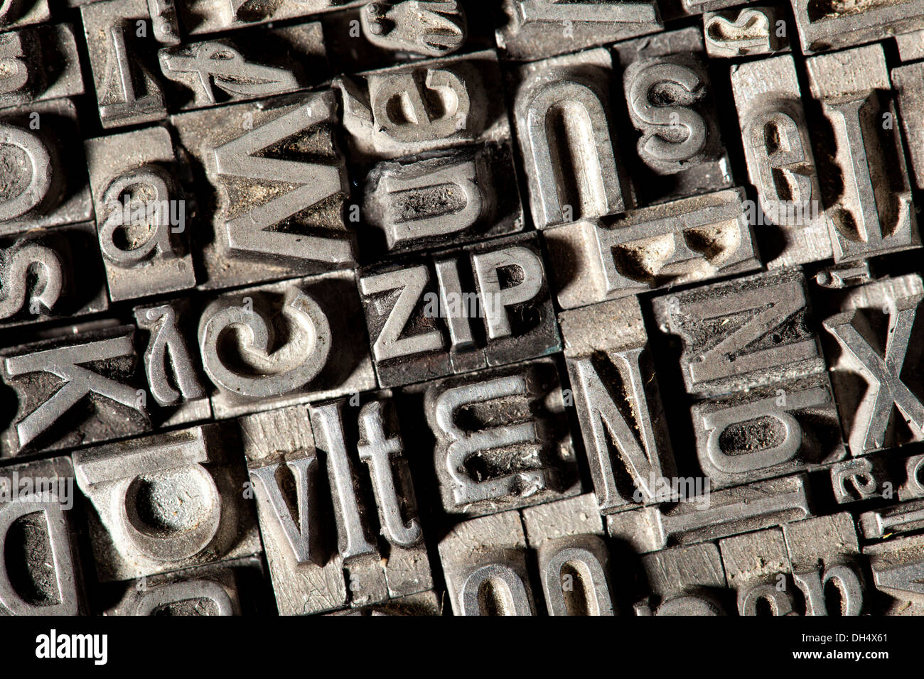 Old lead letters forming the word ZIP Stock Photo
