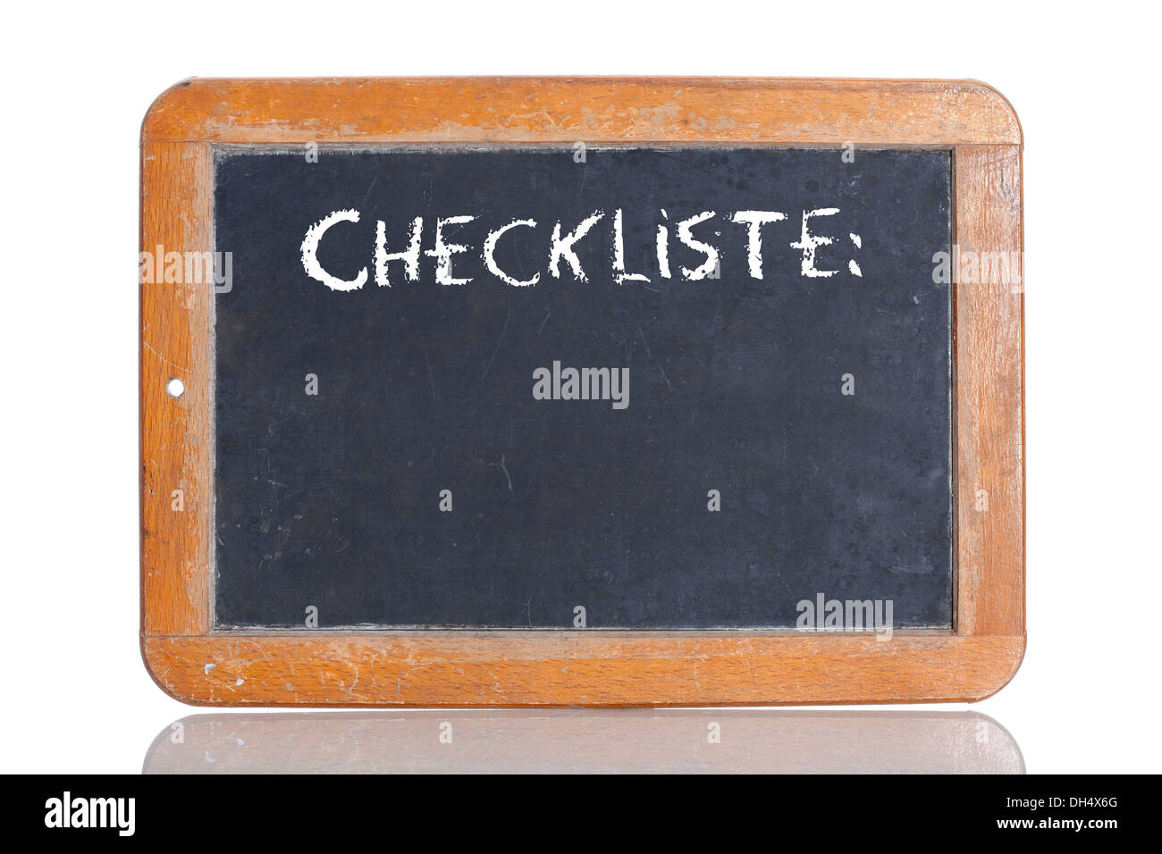 Old school blackboard with the word CHECKLISTE, German for Checklist Stock Photo