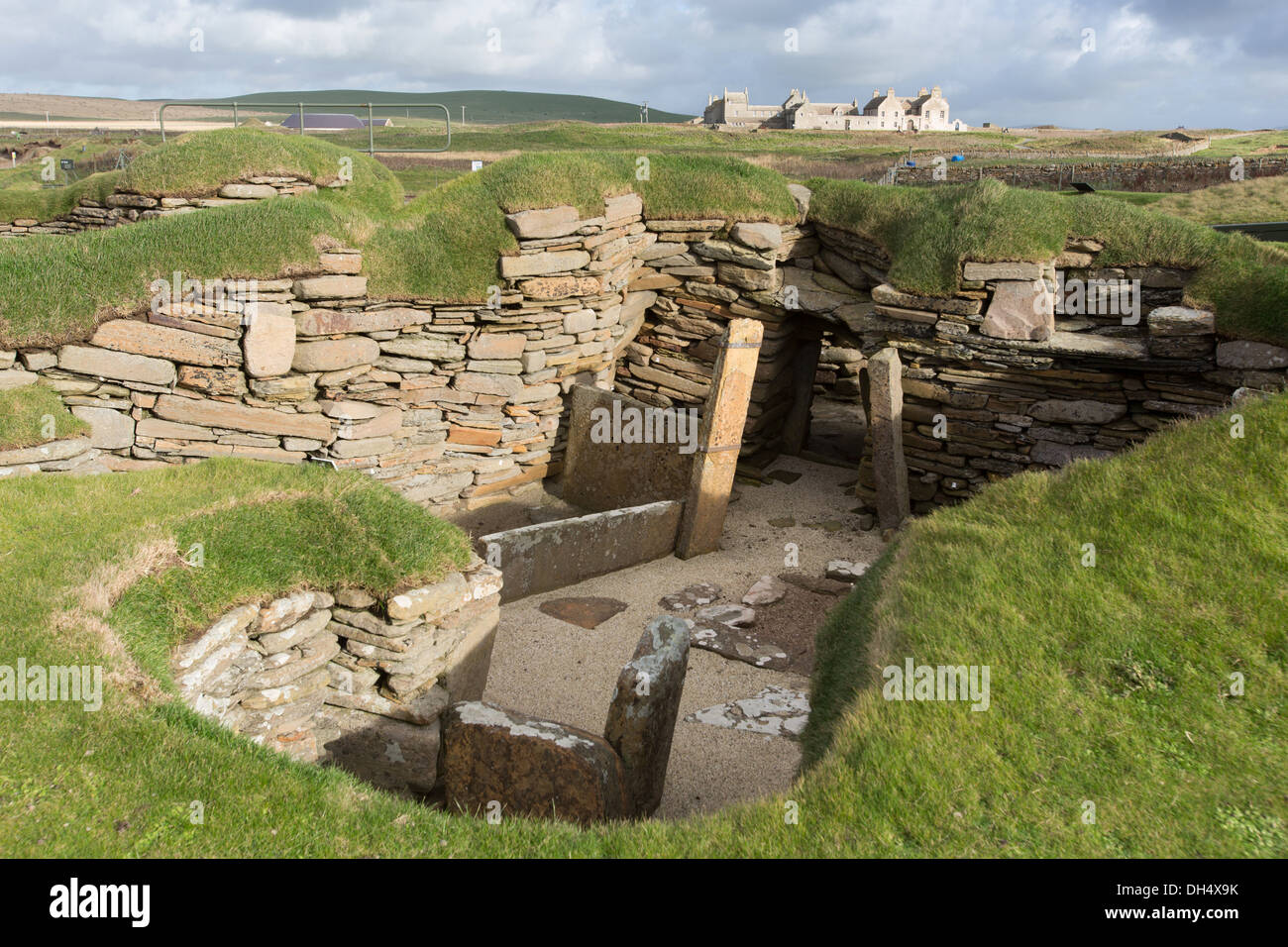 Islands of Orkney, Scotland. Picturesque view of the Neolithic settlement at Skara Brae. Stock Photo