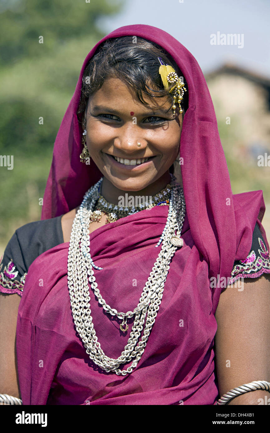Bhil woman, Bhil Tribe, Madhya Pradesh, India. Rural faces of India Stock Photo