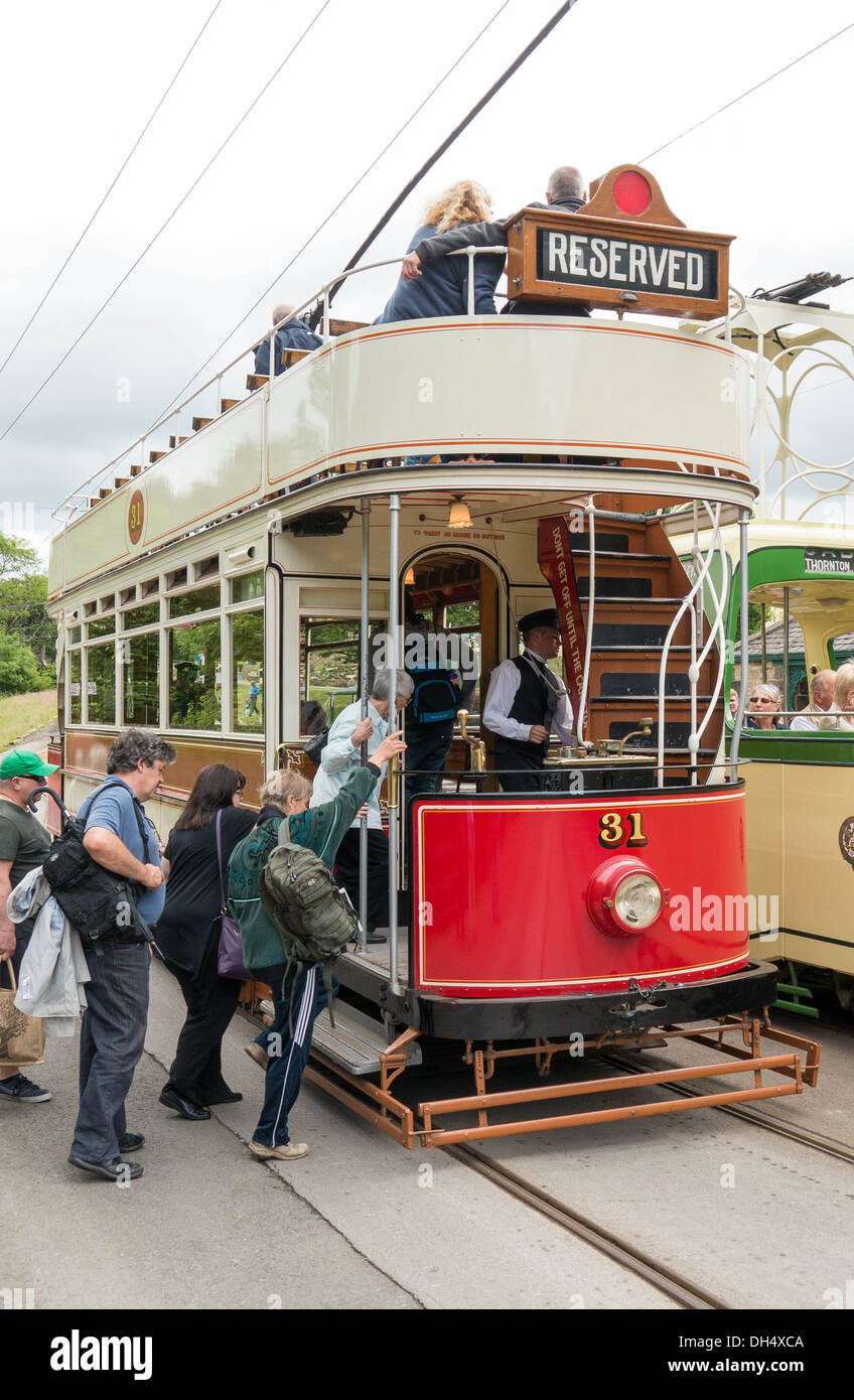 People Boarding An Historic Tram At Beamish Open Air Museum Beamish