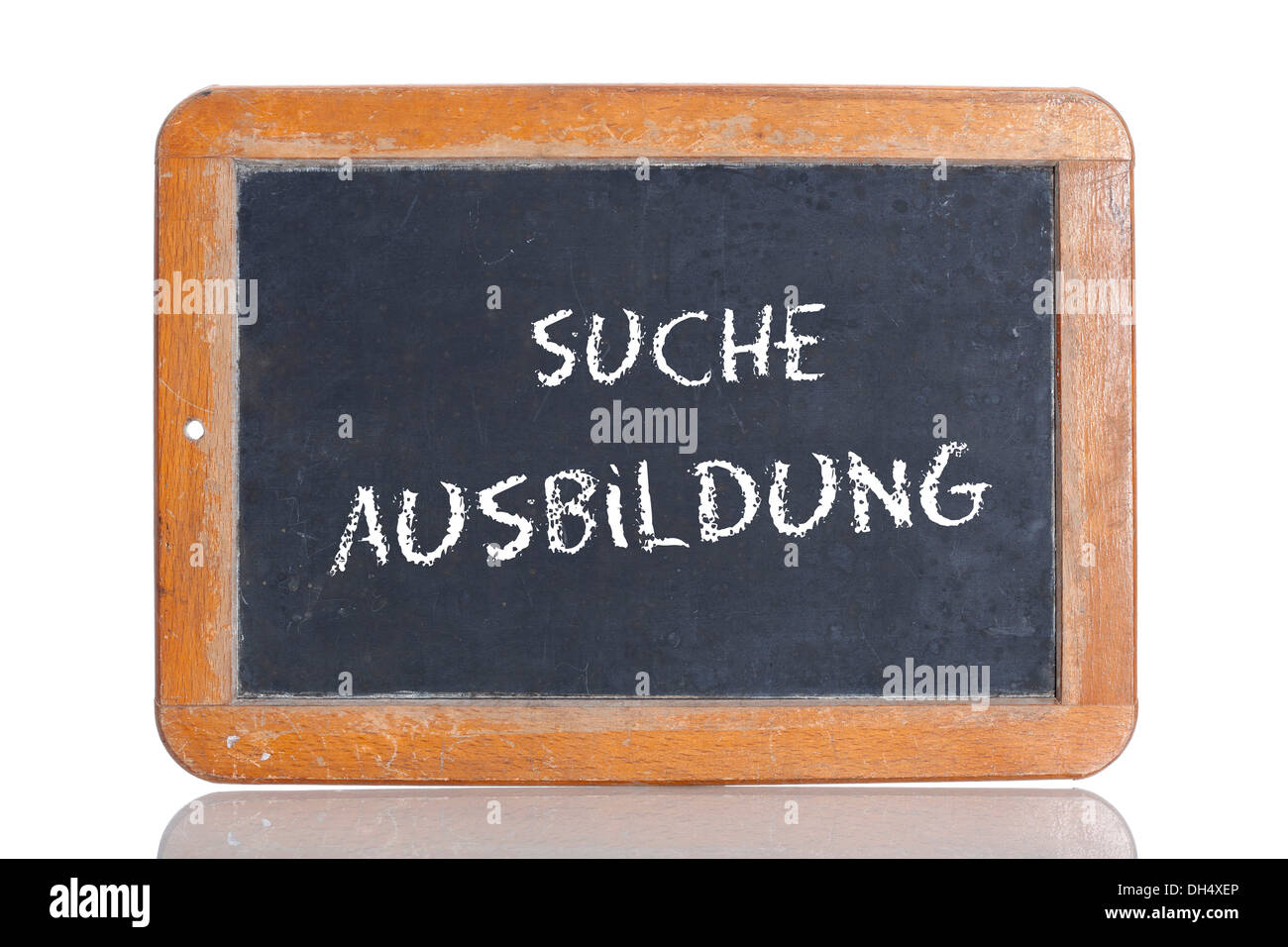 Old school blackboard with the words SUCHE AUSBILDUNG, German for Apprenticeship sought Stock Photo