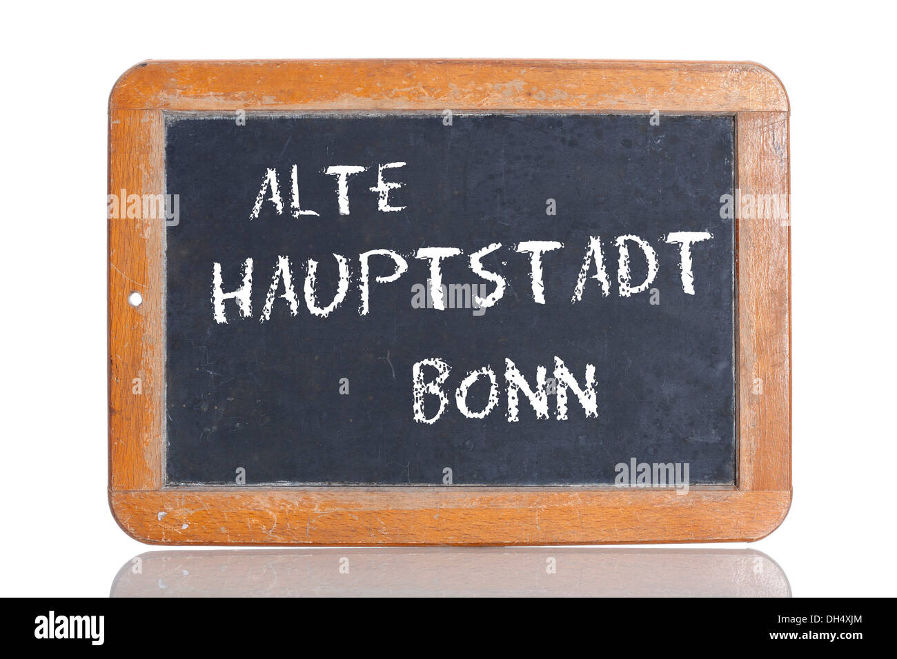 Old school blackboard with the words ALTE HAUPTSTADT BONN, German for Bonn, the former capital city Stock Photo