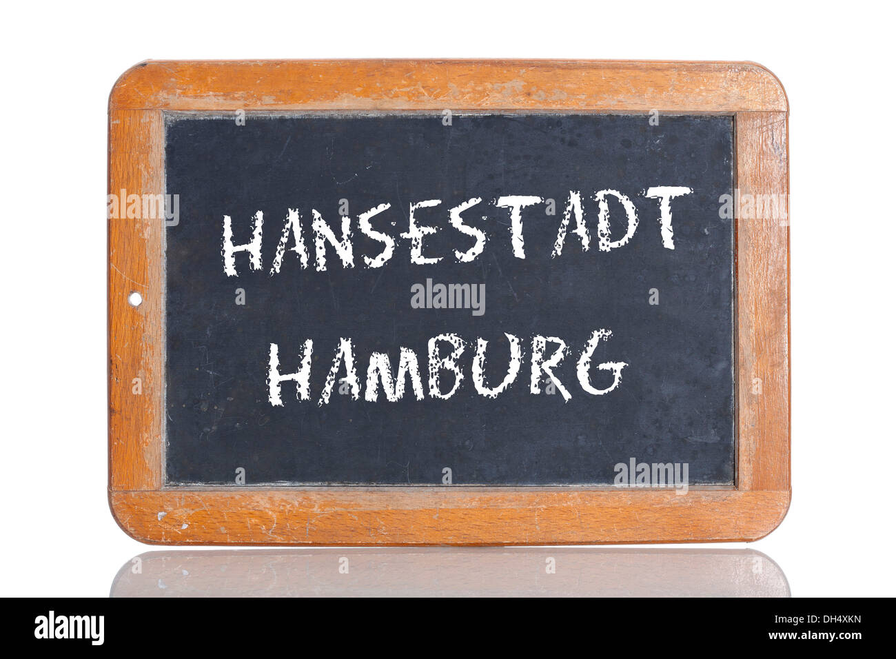 Old school blackboard with the words HANSESTADT HAMBURG, German for the Hanseatic City of Hamburg Stock Photo