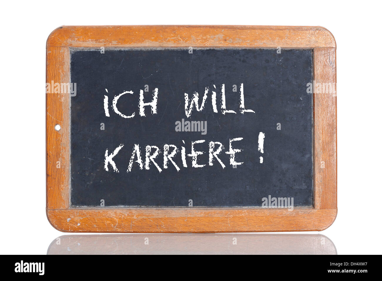 Old school blackboard with the words ICH WILL KARRIERE!, German for I want to have a career! Stock Photo