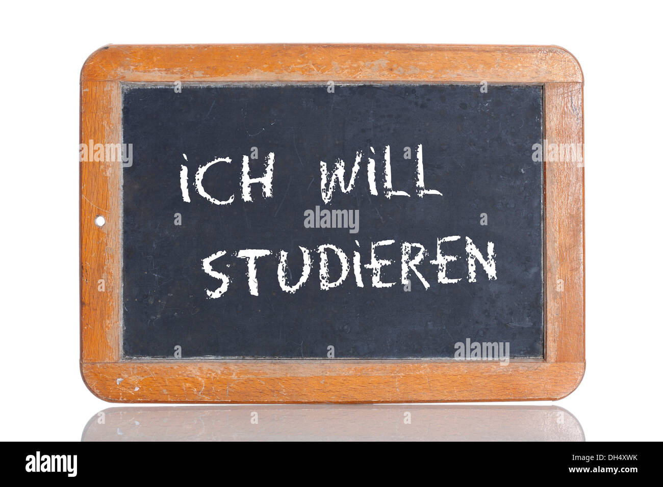 Old school blackboard with the words ICH WILL STUDIEREN, German for I want to study Stock Photo