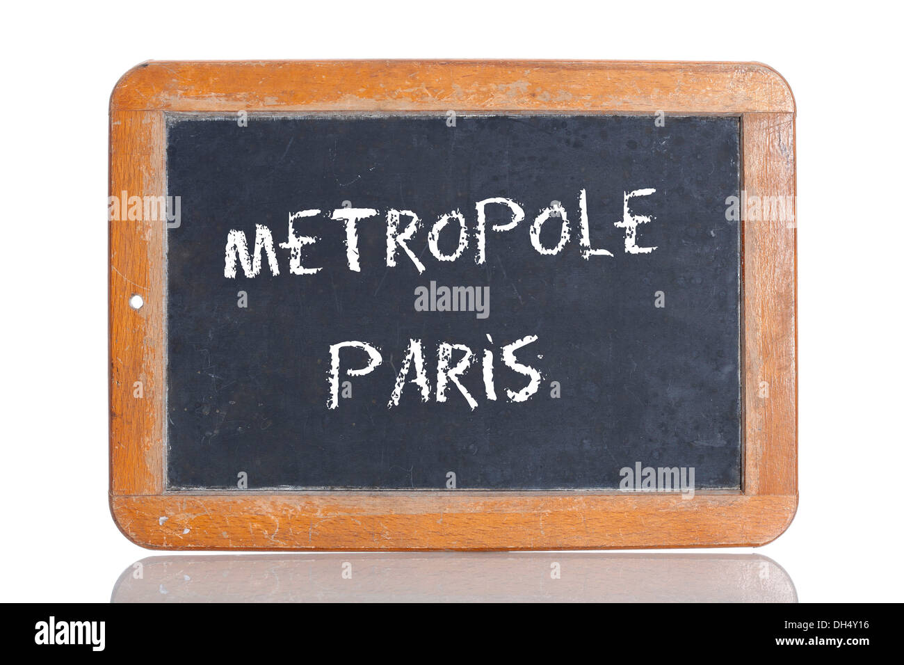 Old school blackboard with the words METROPOLE PARIS, German for Metropolis Paris Stock Photo