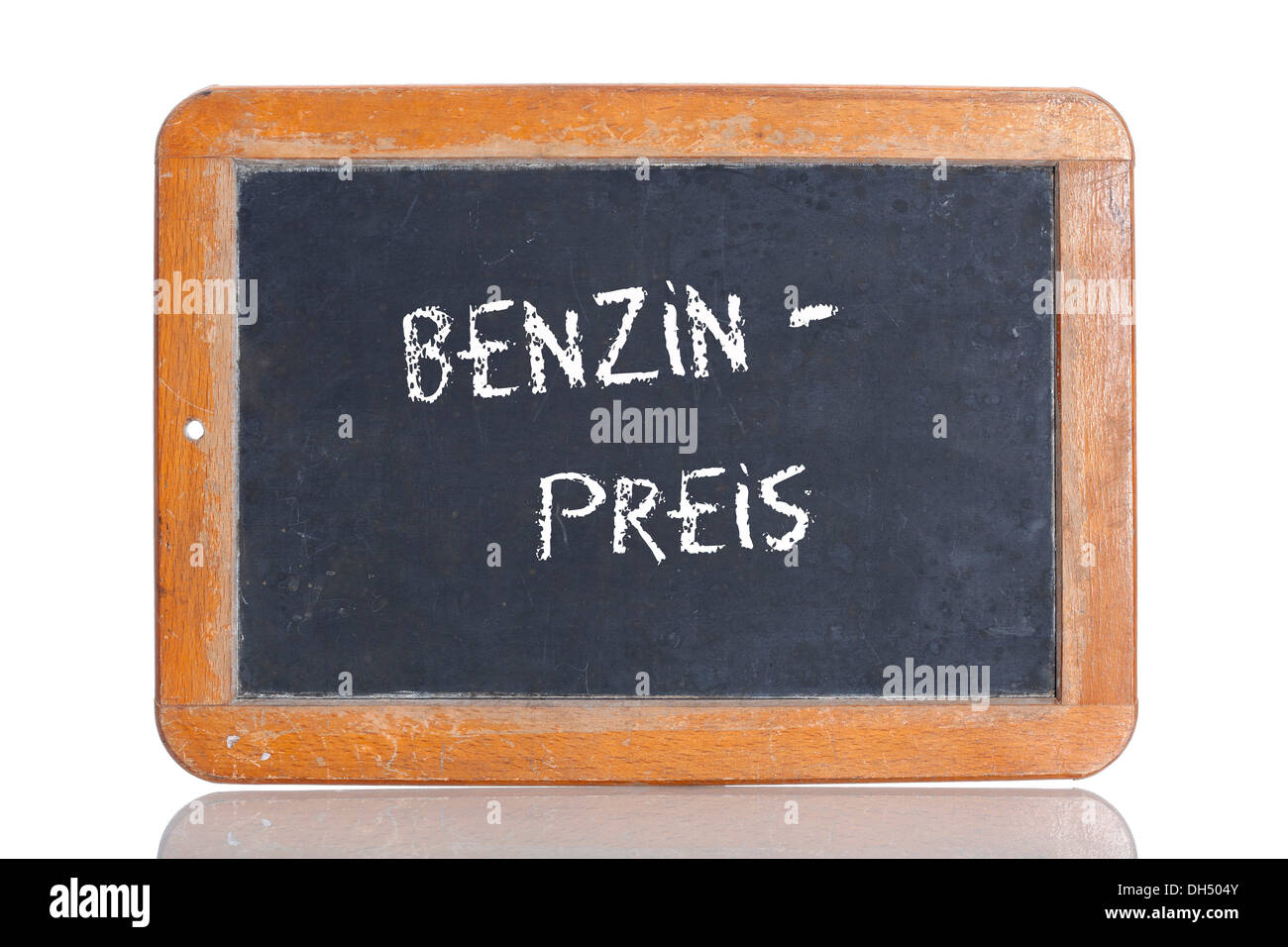 Old chalkboard, lettering 'BENZINPREIS', German for 'PETROL PRICE' Stock Photo