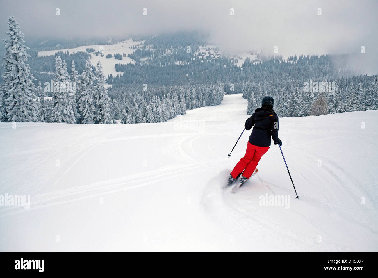 Female skier on a slope, Sankt Gertraud, Weinebene, Carinthia, Austria Stock Photo