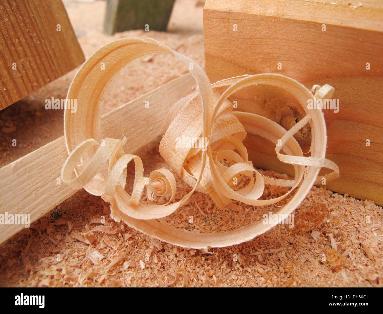 Heart-shaped Douglas fir shavings Stock Photo